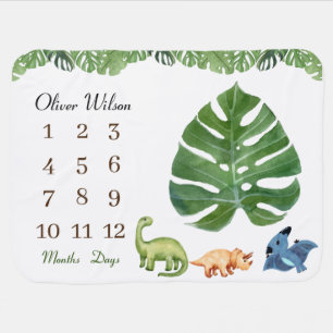 Green nursery dinosaur Monthly Milestone Baby Blanket