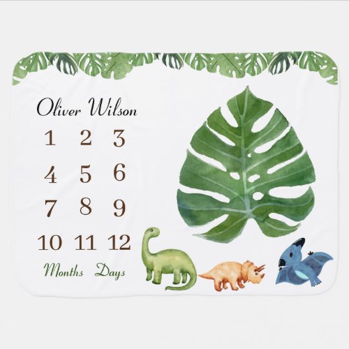 Green nursery dinosaur Monthly Milestone  Baby Blanket