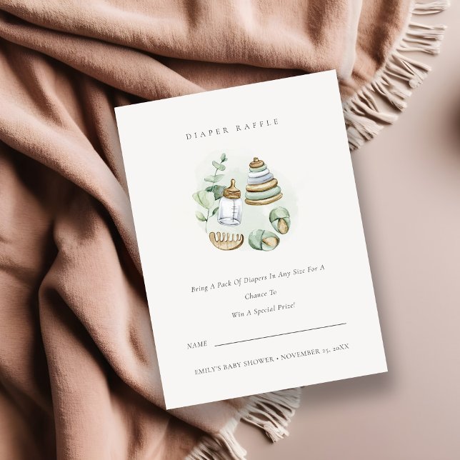 Green Nursery Essential Diaper Raffle Baby Shower Enclosure Card (Creator Uploaded)