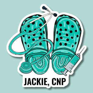Green Nursing Clogs & Syringe Monogram Waterproof Sticker