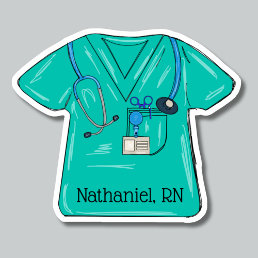 Green Nursing Scrub Top Monogram Waterproof  Sticker