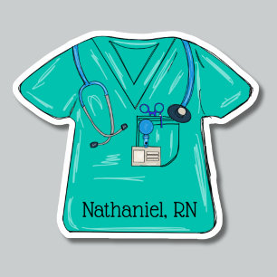 Green Nursing Scrub Top Monogram Waterproof Sticker