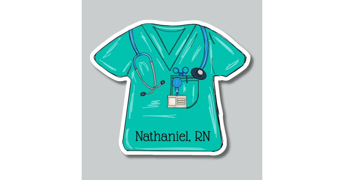 Green Nursing Scrub Top Monogram Waterproof Sticker | Zazzle