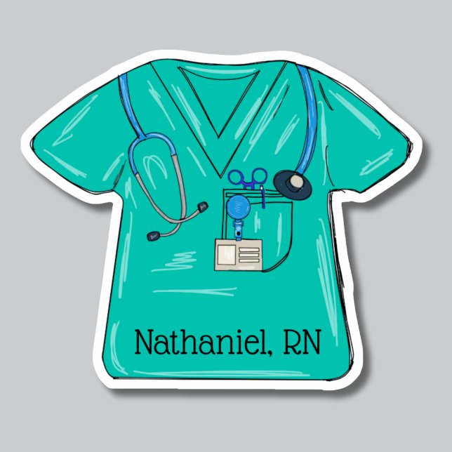 Green Nursing Scrub Top Monogram Waterproof  Sticker (Creator Uploaded)