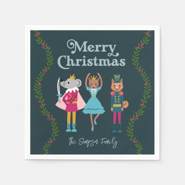 Green Nutcracker Ballet Christmas Napkins (Front)