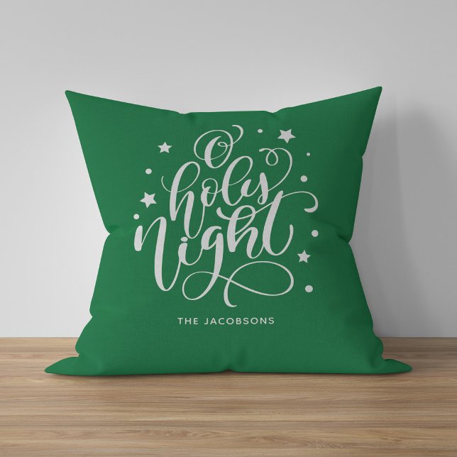 Green O Holy Night Calligraphy Holiday Throw Pillow (Creator Uploaded)
