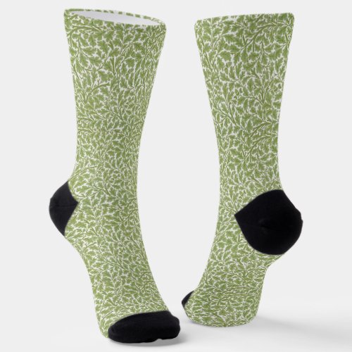 Green Oak Leaves Botanical Morris Pattern Vintage  Socks