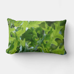 Green Oak Tree Leaves Lumbar Throw Pillow