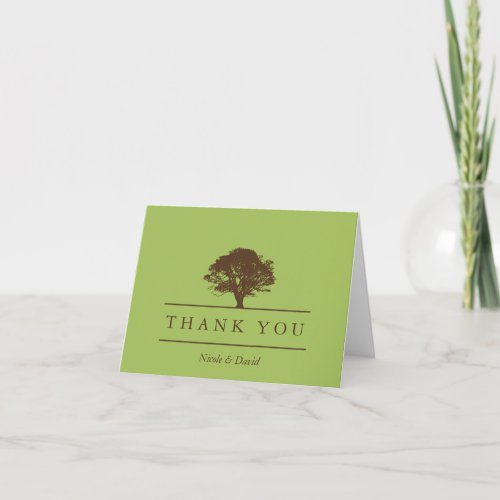 Green oak tree personalized thank you note card