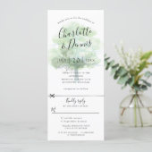 Green oak tree wedding invitation w rsvp attached (Standing Front)