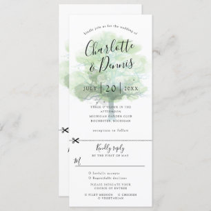 Green oak tree wedding invitation w rsvp attached