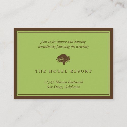 Green oak tree wedding reception enclosure cards business card template