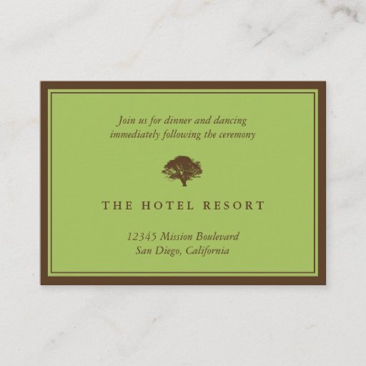 Customizable Green oak tree wedding reception enclosure cards business card template