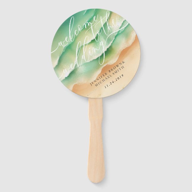 Green Ocean Beach Day Party Welcome Wedding Hand Fan
