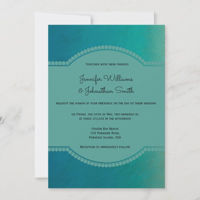 Green ocean beach destination wedding invitations (Front)