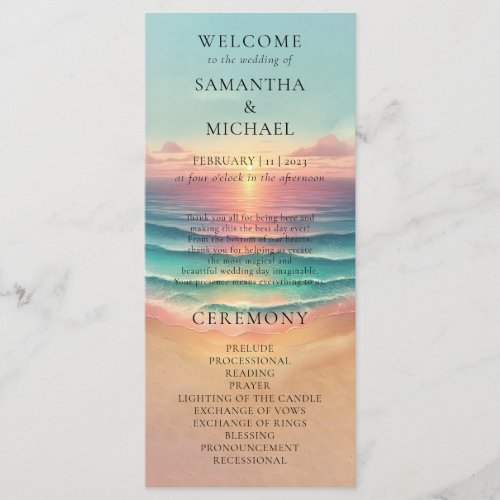 Green Ocean Beach Earthtone Watercolor Sun Wedding Menu