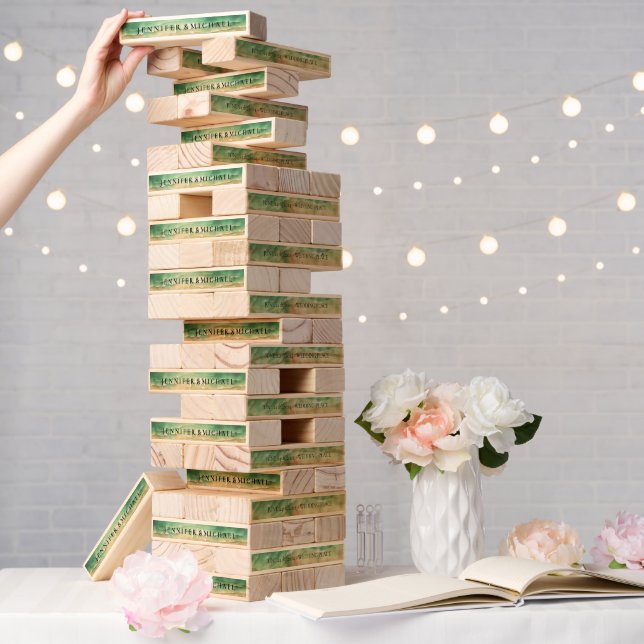 Green Ocean Beach Sand Monogram Wedding Topple Tower (Wedding)