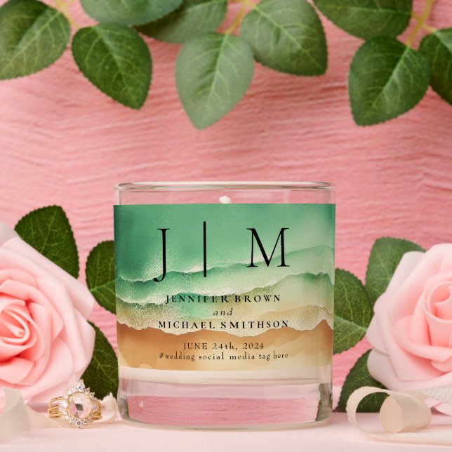 Green Ocean Beach Sand Party Monogram Wedding Scented Candle (Wedding)
