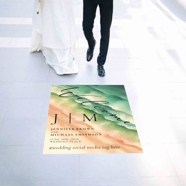 Green Ocean Beach Sand Party Welcome Wedding Floor Decals (Wedding)