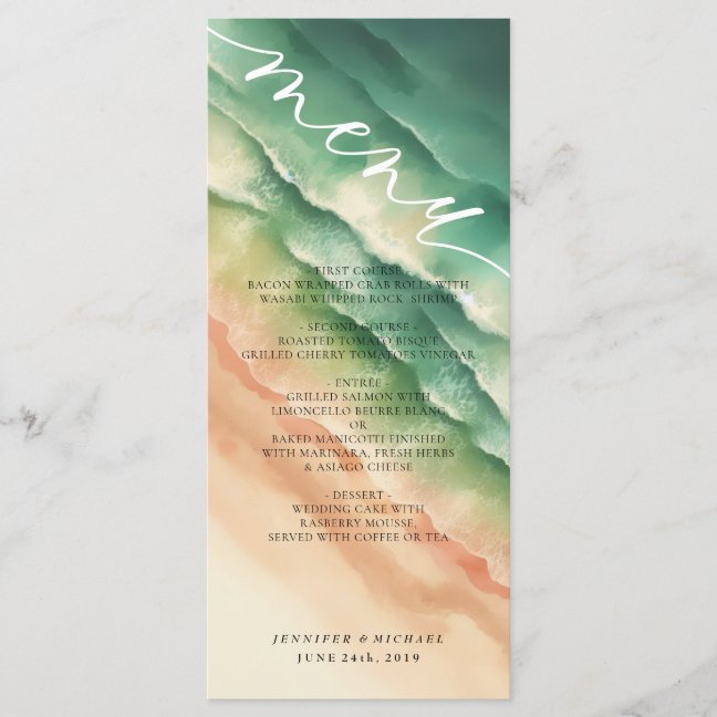 Green Ocean Beach Watercolor Elegant Menu