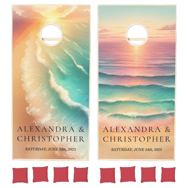 Green Ocean Beach Watercolor Signature dual Cornhole Set