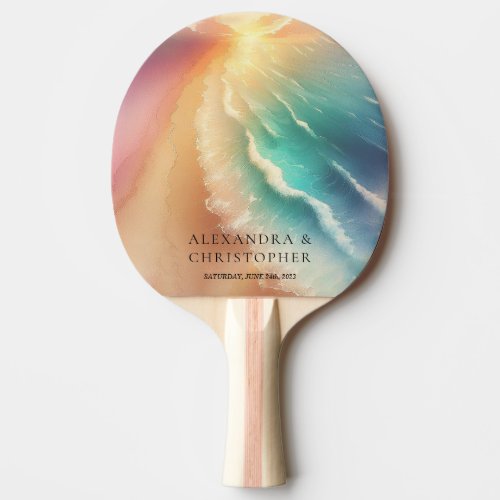 Green Ocean Beach Watercolor Signature Summer Sun Ping Pong Paddle