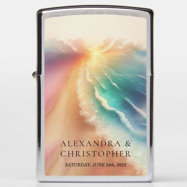 Green Ocean Beach Watercolor Signature Summers Zippo Lighter