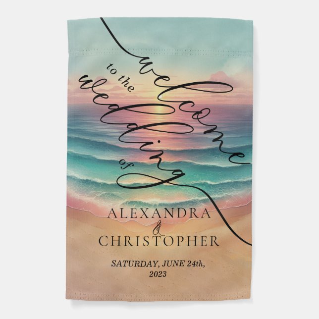 Green Ocean Beach Watercolor Signature Sun Garden Garden Flag (Front)