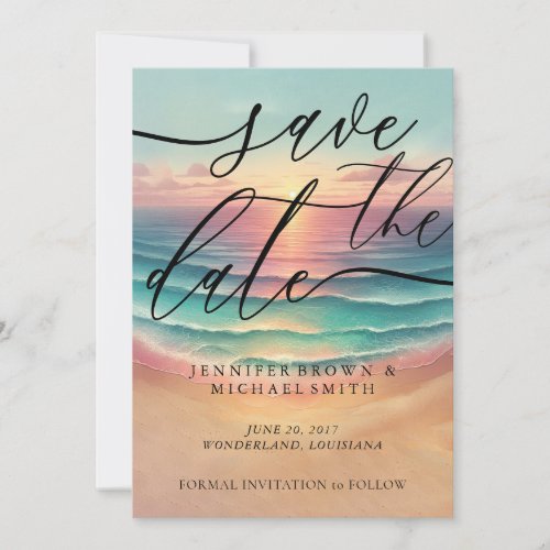 Green Ocean Beach Watercolor Signature Sunny Save The Date