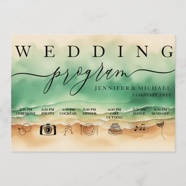 Green Ocean Beach Watercolor Signature Wed Program (Front)