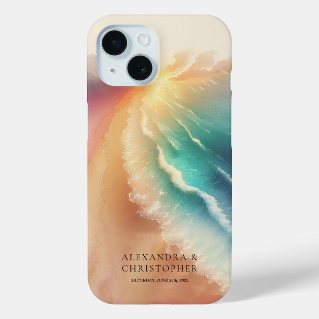 Green Ocean Beach Watercolor Stylish Summer Sun iPhone 15 Case