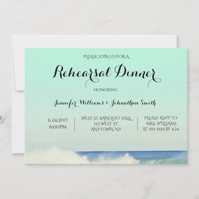 Green ocean rehearsal dinner invitations (Front)