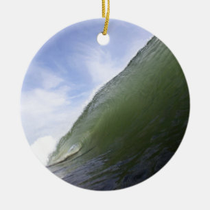 Green ocean surfing wave ceramic ornament
