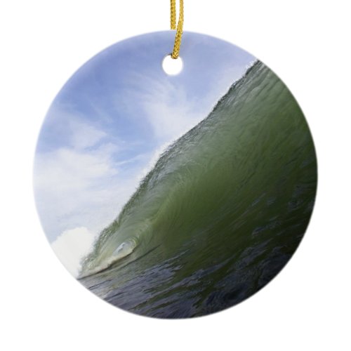 Green ocean surfing wave ceramic ornament