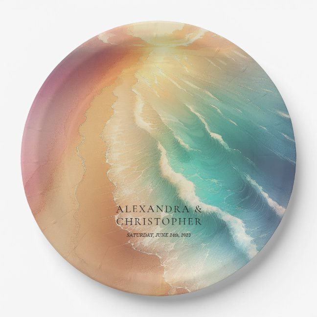 Green Ocean Watercolor Summer Sun Paper Plates