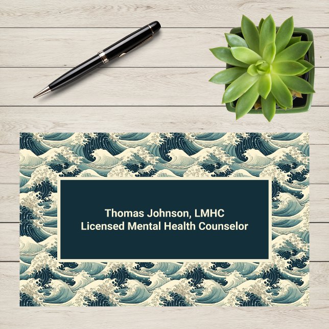 Green Ocean Waves Psychotherapist Counselor Healer Business Card (Creator Uploaded)