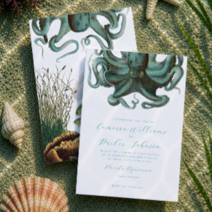 Green Octopus Aquarium Wedding Invitation