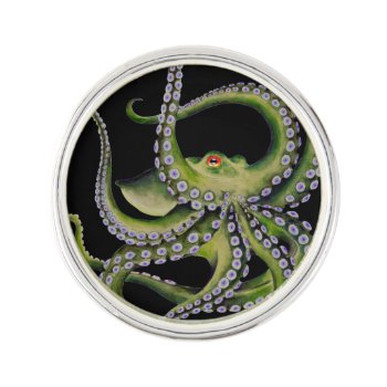 Green Octopus Black Lapel Pin by EveyArtStore at Zazzle