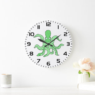 Green Octopus Character Quirky Sea Monster Large Clock