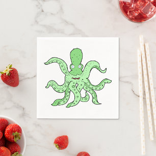 Green Octopus Character Quirky Sea Monster Napkins