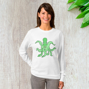 Green Octopus Character Quirky Sea Monster T-Shirt