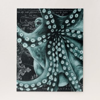 Green Octopus Colored Pencil Map Jigsaw Puzzle by EveyArtStore at Zazzle