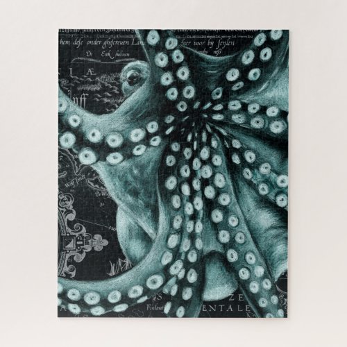 Green Octopus Colored Pencil Map Jigsaw Puzzle