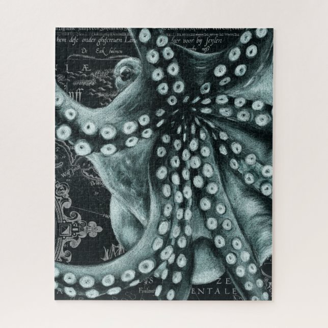 Green Octopus Colored Pencil Map Jigsaw Puzzle (Vertical)