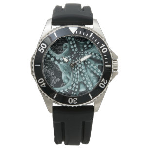 Green Octopus Colored Pencil Map Watch