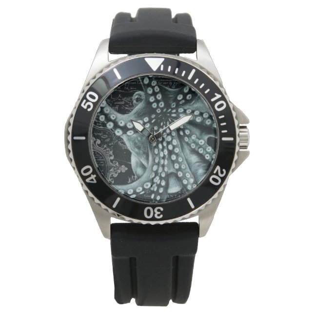 Green Octopus Colored Pencil Map Watch (Front)