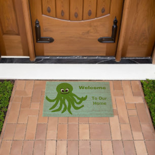 Green Octopus Design Personalised Fiber Doormat