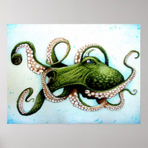 Green Octopus Poster