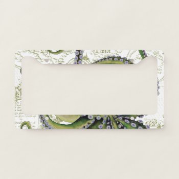 Green Octopus Vintage Map White License Plate Frame by EveyArtStore at Zazzle