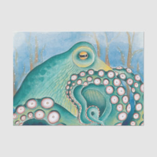 Green Octopus Watercolor Art Tissue Paper